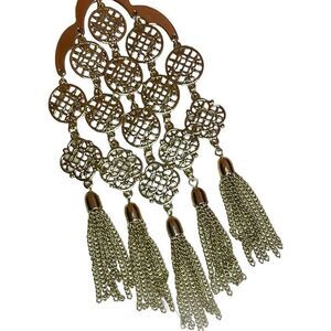 Long Boho Gold Toned Tassel Dangle Necklace